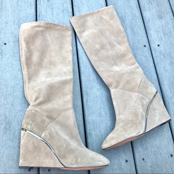 Diane Von Furstenberg Shoes - DVF Honey Wheat Taupe Suede Wedge Boots 9